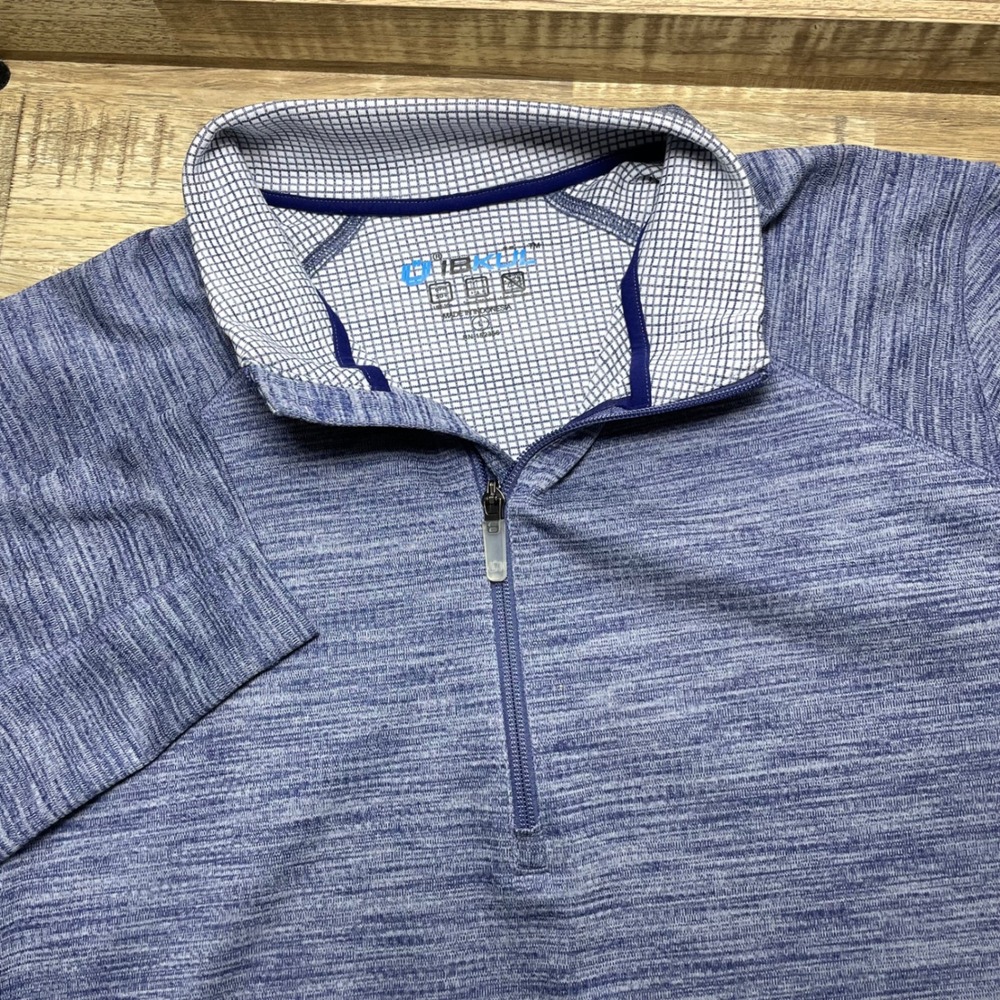 IBKUL Mens IceFil Quarter Zip Pullover Blue Space Dye UPF 50 Large